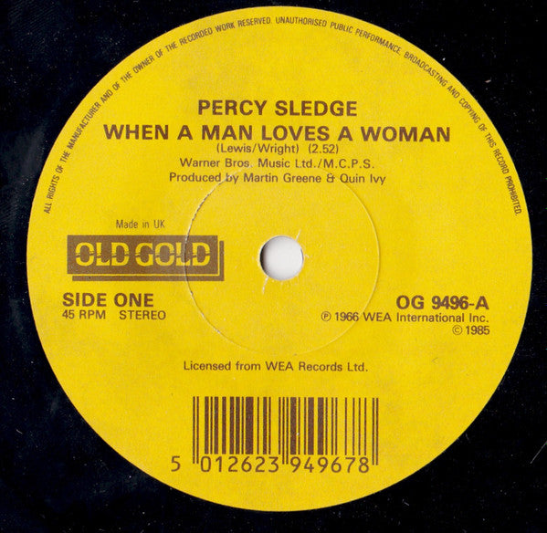 Percy Sledge : When A Man Loves A Woman (7",45 RPM,Stereo,Mono)