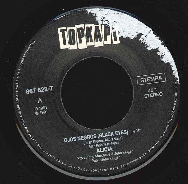 Alicia Valle : Ojos Negros (Black Eyes) (7",45 RPM,Single)
