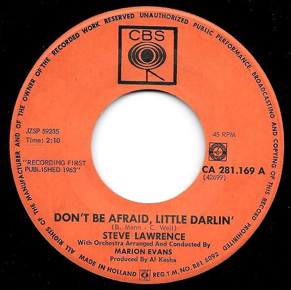 Steve Lawrence (2) : Don't Be Afraid, Little Darlin'  (7", Single)