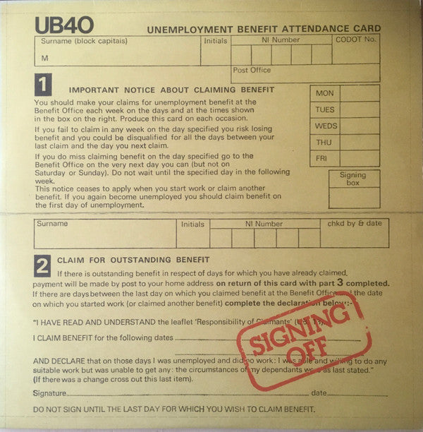 UB40 : Signing Off (LP,Album)