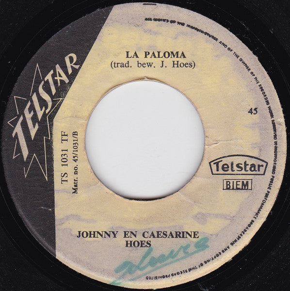 Johnny En Caesarine : Ik Heb Je Eenmaal Gekust / La Paloma (7",45 RPM,Single)