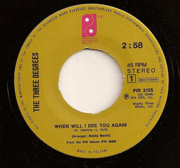 Three Degrees, The : When Will I See You Again (7",45 RPM,Single)
