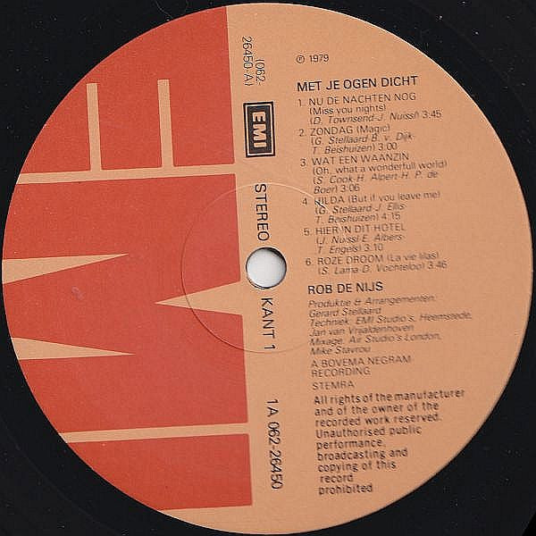 Rob de Nijs : Met Je Ogen Dicht (LP,Album)