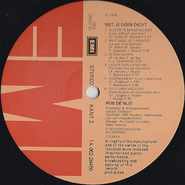 Rob de Nijs : Met Je Ogen Dicht (LP,Album)
