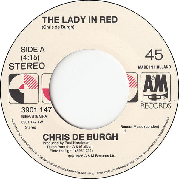 Chris De Burgh : The Lady In Red (7",Single,45 RPM)