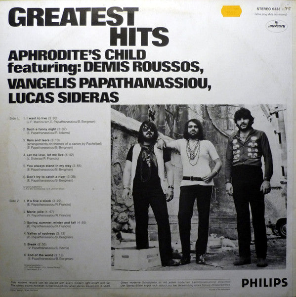 Aphrodite's Child Featuring Demis Roussos, Evangelos Papathanassiou, Lucas Sideras : Greatest Hits (LP,Compilation,Stereo)