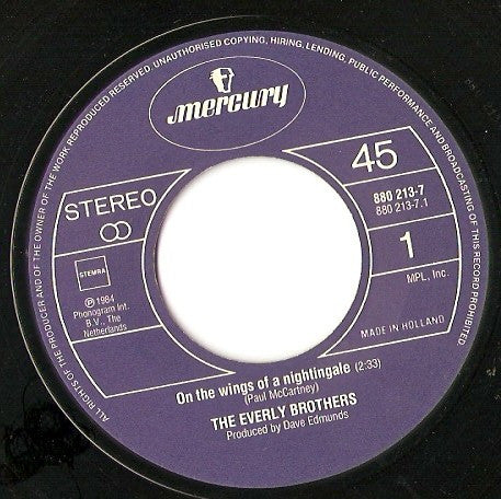 Everly Brothers : On The Wings Of A Nightingale (7",45 RPM,Single,Stereo)