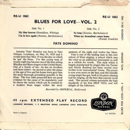 Fats Domino : Blues For Love-Vol. 2 (7",45 RPM,EP)