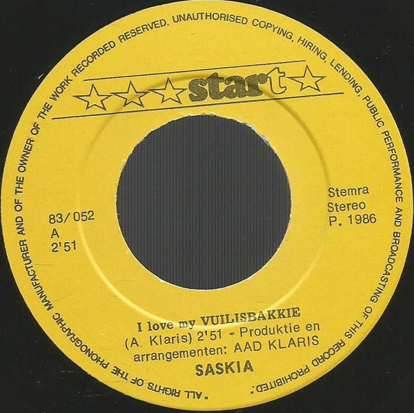 Saskia Rijn : I Love My Vuilisbakkie (7",Single)