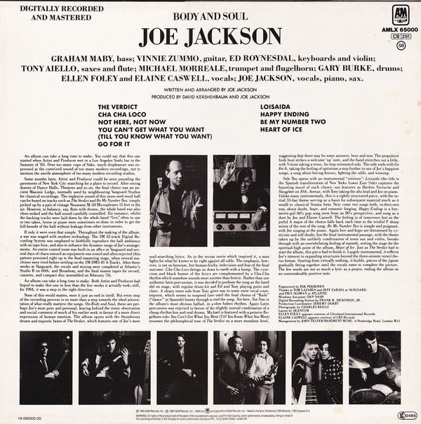 Joe Jackson : Body And Soul (LP,Album,Stereo)