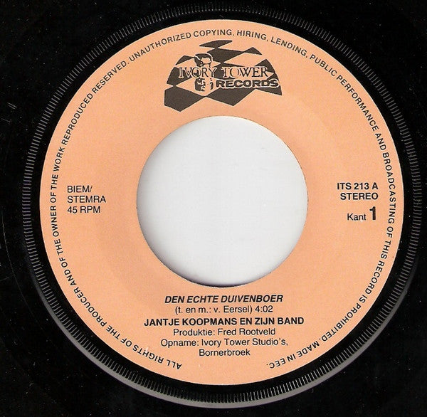Jantje Koopmans En Zijn Band : Den Echte Duivenboer (7",Single,45 RPM)