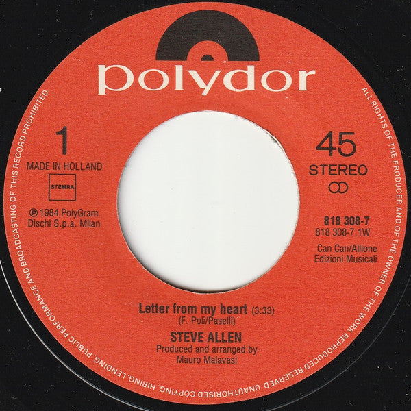 Steve Allen : Letter From My Heart (7",Single,45 RPM)
