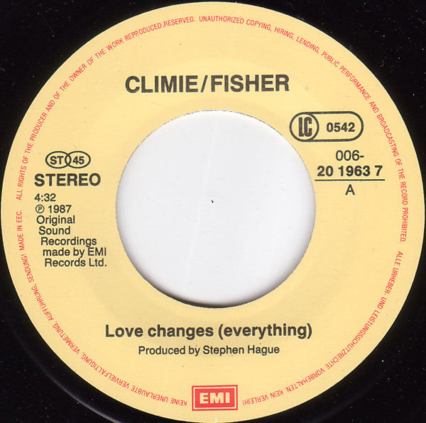 Climie Fisher : Love Changes (Everything) (7",45 RPM,Single,Stereo)