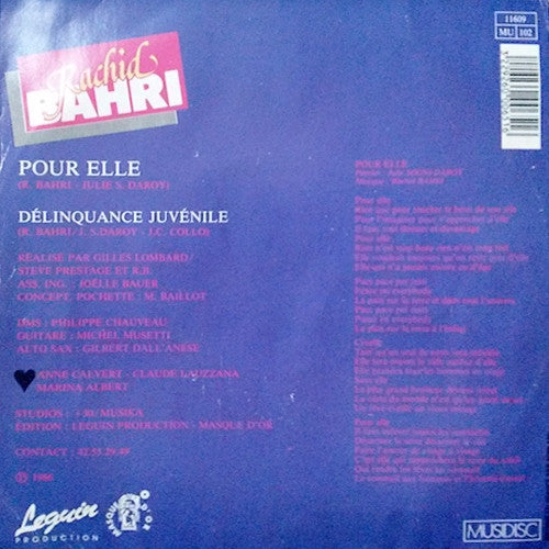 Rachid Bahri : Pour Elle (7",45 RPM,Single)