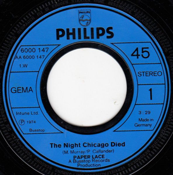 Paper Lace : The Night Chicago Died (7",45 RPM,Single,Stereo)