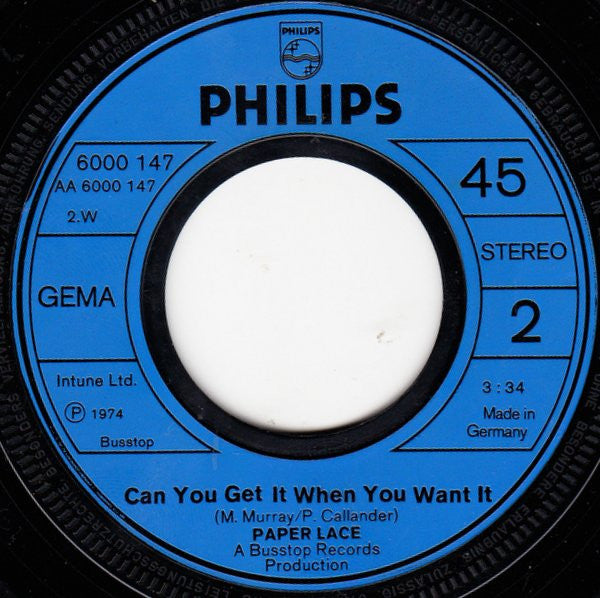 Paper Lace : The Night Chicago Died (7",45 RPM,Single,Stereo)