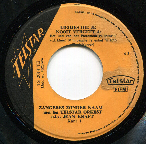 Zangeres Zonder Naam : Liedjes Die Je Nooit Vergeet 4 (7",45 RPM,EP,Single)