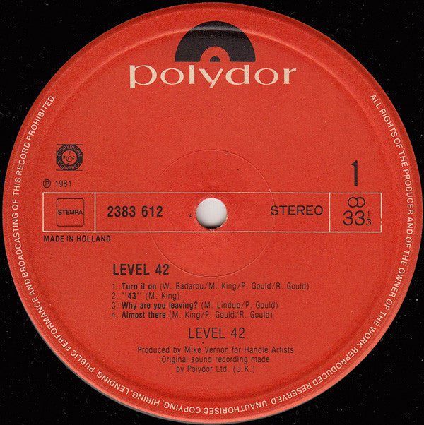 Level 42 : Level 42 (LP,Album,Stereo)