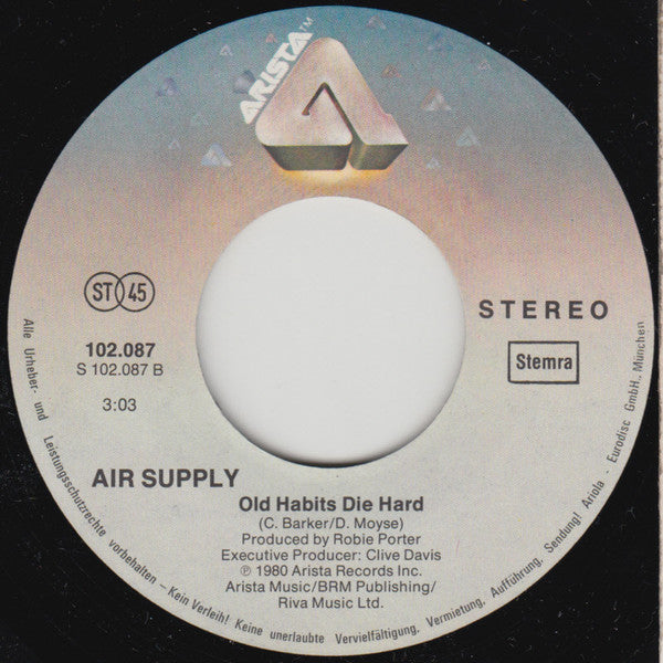 Air Supply : All Out Of Love (7",45 RPM,Single,Stereo)