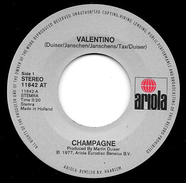 Champagne (5) : Valentino (7",45 RPM,Single,Stereo)