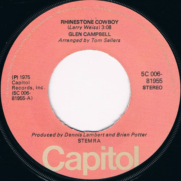 Glen Campbell : Rhinestone Cowboy (7",45 RPM,Single,Stereo)