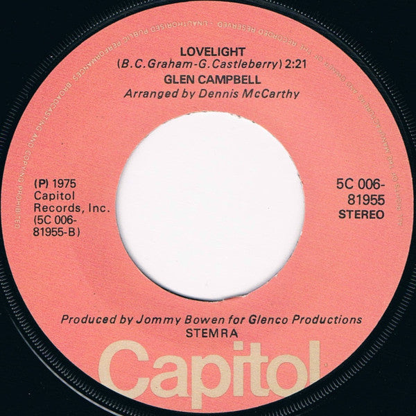 Glen Campbell : Rhinestone Cowboy (7",45 RPM,Single,Stereo)