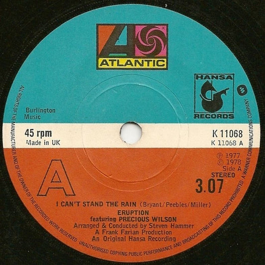 Eruption (4) Featuring Precious Wilson : I Can't Stand The Rain (7",45 RPM,Single)
