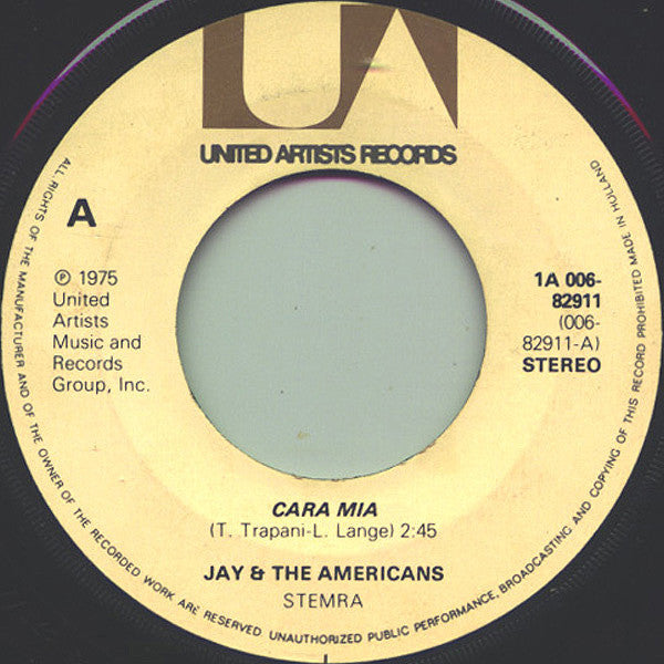 Jay & The Americans : Cara Mia (7",45 RPM,Single,Stereo)