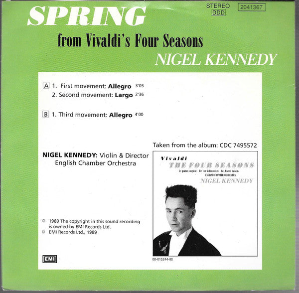 Nigel Kennedy : Spring - From Vivaldi's Four Seasons (7",Single)