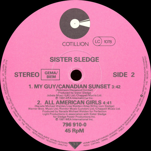 Sister Sledge : We Are Family (Long Version) (1984 Mix By Bernard Edwards) (12",45 RPM)