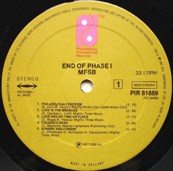 MFSB : End Of Phase I - A Collection Of Their Greatest Hits (LP,Compilation)