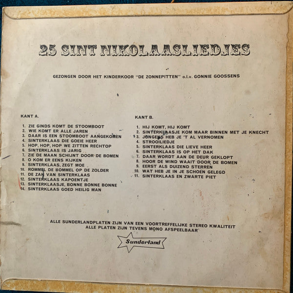 De Zonnepitten o.l.v. Gonnie Goossens : 25 Sint Nikolaasliedjes (LP,Album,Stereo)