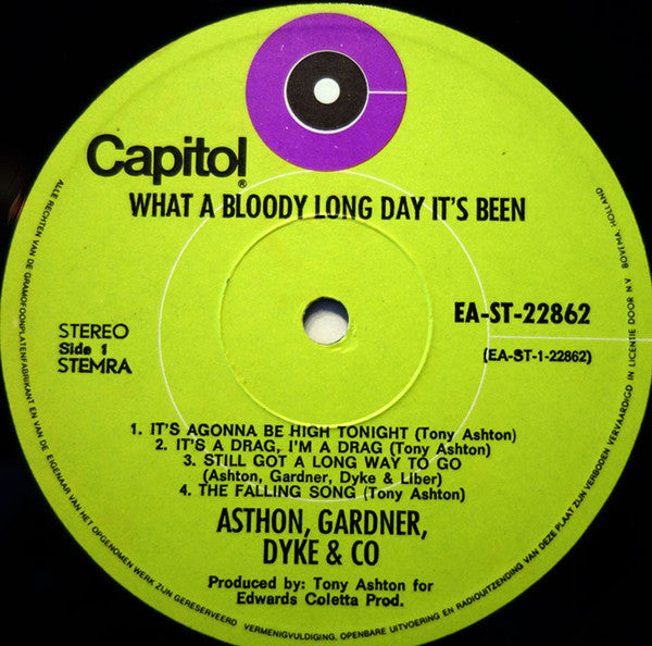 Ashton, Gardner & Dyke : What A Bloody Long Day It's Been (LP,Album)